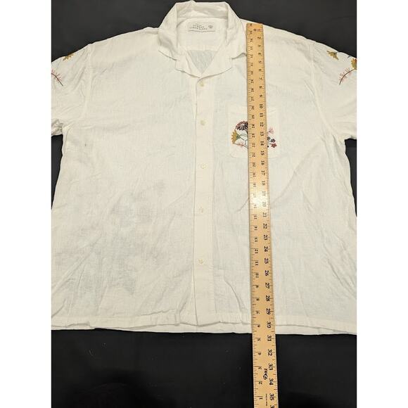 A&F Summer Linen Blend Button Up Embroidered Floral Shirt Mens XXL - Picture 6 of 10